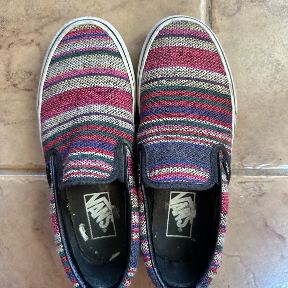 Vans Red and Black Slip-On Shoes